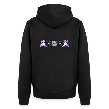 Drei Katzen mit kleinem Herz - Unisex Premium Bio Zip Hoodie - Schwarz - Hinten - Nico (187cm)