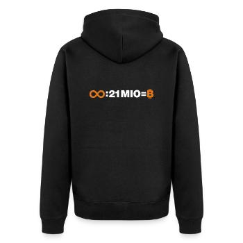Unendlich geteilt durch 21 Millionen - Unisex Premium Bio Zip Hoodie - Schwarz - Hinten - Nico (187cm)