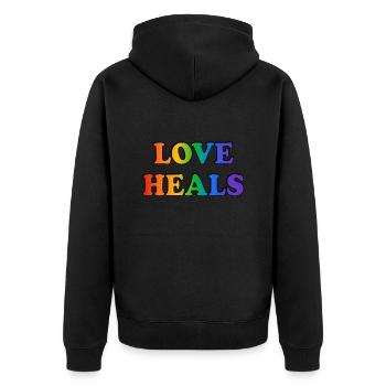 Liebe heilt LGBTQ Rainbow Pride Zubehör - Unisex Premium Bio Zip Hoodie - Schwarz - Hinten - Nico (187cm)