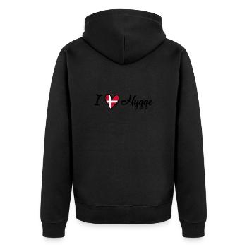 J’aime Hygge - Danemark - Lifestyle - Dänemark - Veste à capuche bio Premium Unisexe - noir - Dos - Nico (187cm)