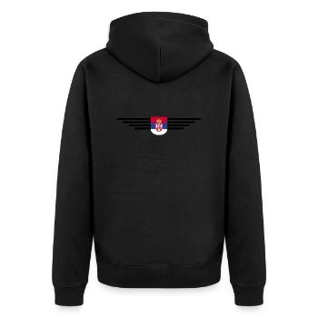 Design Serbie – Fierté et passion - Veste à capuche bio Premium Unisexe - noir - Dos - Nico (187cm)