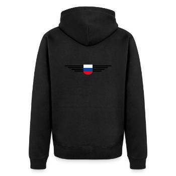 Russland T-Shirt – Stolz und Tradition - Unisex Premium Bio Zip Hoodie - Schwarz - Hinten - Nico (187cm)