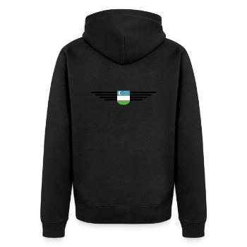 Usbekistan T-Shirt – Stolz und Kultur - Unisex Premium Bio Zip Hoodie - Schwarz - Hinten - Nico (187cm)