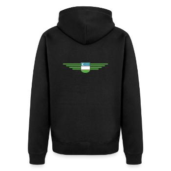 Usbekistan T-Shirt – Stolz und Kultur - Unisex Premium Bio Zip Hoodie - Schwarz - Hinten - Nico (187cm)