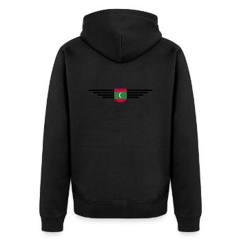 Maldives Fans: Exclusive Shirts - Unisex Premium Organic Zip Hoodie - black - Back - Nico (187cm)