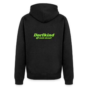 Dorfkind und stolz drauf! - Unisex Premium Bio Zip Hoodie - Schwarz - Hinten - Nico (187cm)
