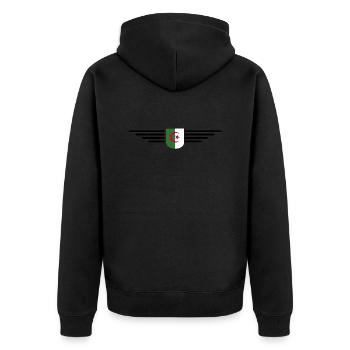 Algerien Design – Stolz Nordafrikas - Unisex Premium Bio Zip Hoodie - Schwarz - Hinten - Nico (187cm)