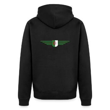 Algerien Design – Stolz Nordafrikas - Unisex Premium Bio Zip Hoodie - Schwarz - Hinten - Nico (187cm)