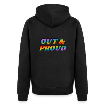 Raus und stolzer LGBT PRiDE - Unisex Premium Bio Zip Hoodie - Schwarz - Hinten - Nico (187cm)