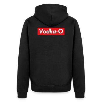 Vodka O - Unisex Premium Bio Zip Hoodie - Schwarz - Hinten - Nico (187cm)