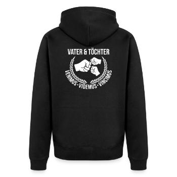 Vater und Töchter - lateinischer Teamspruch - Unisex Premium Bio Zip Hoodie - Schwarz - Hinten - Nico (187cm)
