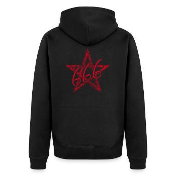 Pentagramm 666 - Unisex Premium Bio Zip Hoodie - Schwarz - Hinten - Nico (187cm)
