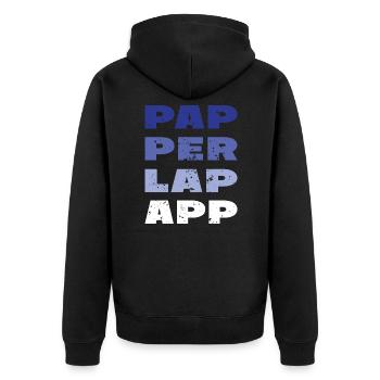 PAP PER LAP APP - Unisex Premium Organic Zip Hoodie - black - Back - Nico (187cm)