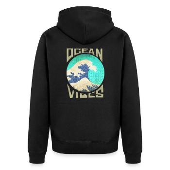 Great Wave Off Kanagawa Surfing - Unisex Premium Organic Zip Hoodie - black - Back - Nico (187cm)