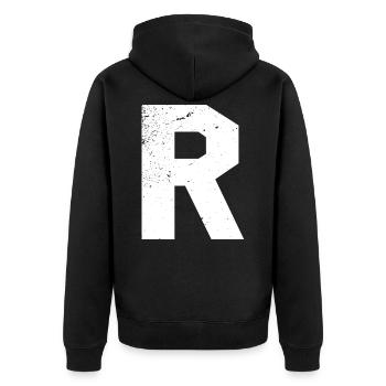 R --- Ronny, Ralf, Ronald, Rainer, Rolf - - Unisex Premium Organic Zip Hoodie - black - Back - Nico (187cm)