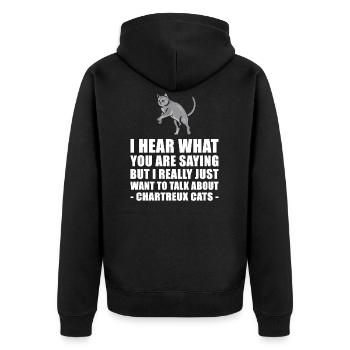 Chartreux Cat Cute Gift - Unisex Premium Organic Zip Hoodie - black - Back - Nico (187cm)