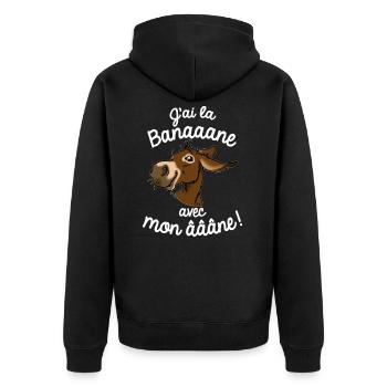Ane, j'ai la banane (brun-texte blanc) - Veste à capuche bio Premium Unisexe - noir - Dos - Nico (187cm)