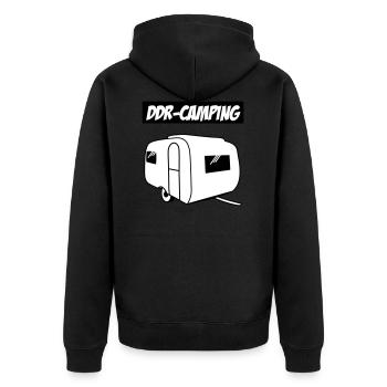 DDR Camping QEK Junior - Unisex Premium Organic Zip Hoodie - black - Back - Nico (187cm)