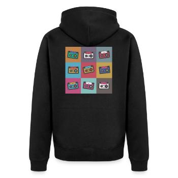 Popart Comic Retro Kassette Kassetten - Unisex Premium Bio Zip Hoodie - Schwarz - Hinten - Nico (187cm)