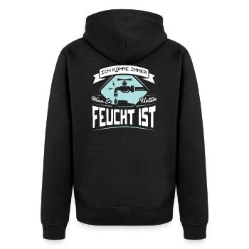Klempner Ich komme immer wenn es unten feucht ist - Unisex Premium Bio Zip Hoodie - Schwarz - Hinten - Nico (187cm)