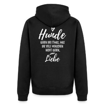 Hunde geben dir Liebe - Unisex Premium Bio Zip Hoodie - Schwarz - Hinten - Nico (187cm)