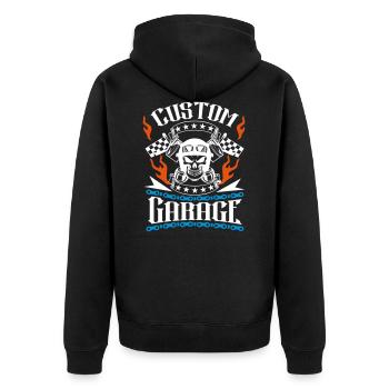 custom garage motorcycle - Unisex Premium Organic Zip Hoodie - black - Back - Nico (187cm)