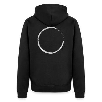 Weißer Zen Kreis, Enso, Ensō, Zen Circle - Unisex Premium Bio Zip Hoodie - Schwarz - Hinten - Nico (187cm)