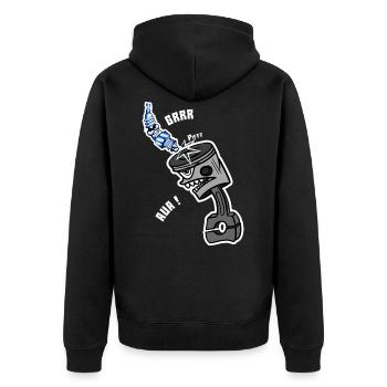 Dicke Luft im Motor - Unisex Premium Bio Zip Hoodie - Schwarz - Hinten - Nico (187cm)