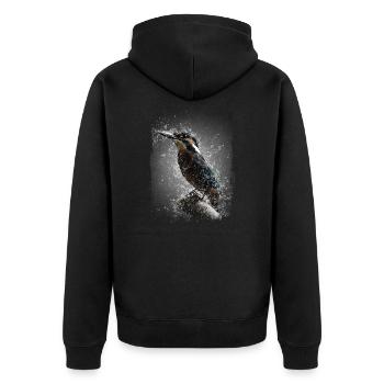 Vogel im Regen - Unisex Premium Bio Zip Hoodie - Schwarz - Hinten - Nico (187cm)