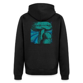 Pilze - Unisex Premium Bio Zip Hoodie - Schwarz - Hinten - Nico (187cm)