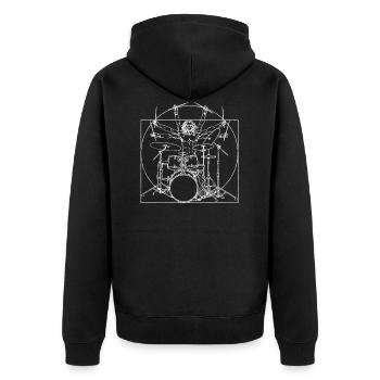 Schlagzeuger Schlagzeug Drumsticks Da Vinci - Unisex Premium Bio Zip Hoodie - Schwarz - Hinten - Nico (187cm)