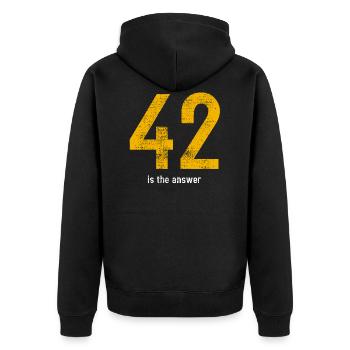 42 is the answer - Unisex Premium Organic Zip Hoodie - black - Back - Nico (187cm)