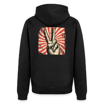 Peace Friedensbewegung - Unisex Premium Bio Zip Hoodie - Schwarz - Hinten - Nico (187cm)