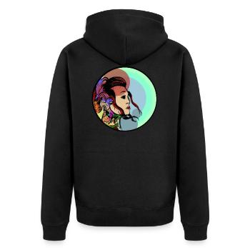 Tätowierte Frau mit Drache - Unisex Premium Bio Zip Hoodie - Schwarz - Hinten - Nico (187cm)