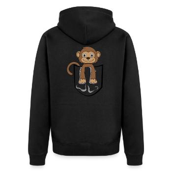 Lustiger Affe in Tasche Pocket Geschenkidee - Unisex Premium Bio Zip Hoodie - Schwarz - Hinten - Nico (187cm)