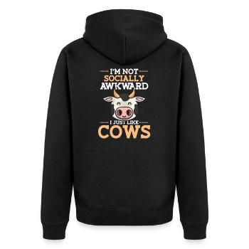 cow - Unisex Premium Organic Zip Hoodie - black - Back - Nico (187cm)
