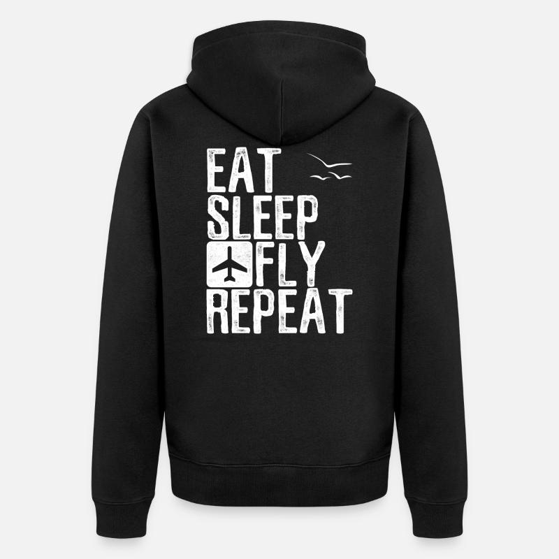 Eat Sleep Fly Repeat Pilot Cadeau - Veste à capuche bio Premium Unisexe - noir