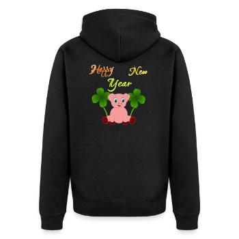 Happy New Year 2021 Silvester 2020 Glücks-Schwein - Unisex Premium Bio Zip Hoodie - Schwarz - Hinten - Nico (187cm)