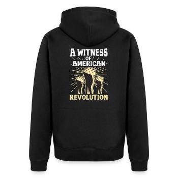 Geschichte Revolution Usa - Unisex Premium Bio Zip Hoodie - Schwarz - Hinten - Nico (187cm)