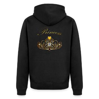 Princess Queen Gold Krone Tiara Edelsteine Perlen - Unisex Premium Bio Zip Hoodie - Schwarz - Hinten - Nico (187cm)