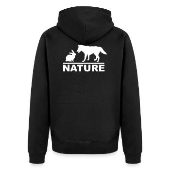 Natur | Wolf Hase Waldtiere Jäger Geschenk - Unisex Premium Bio Zip Hoodie - Schwarz - Hinten - Nico (187cm)