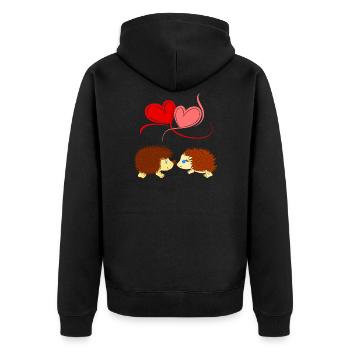 Igel - Liebe überwindet Stacheln - Comicstyle - Unisex Premium Bio Zip Hoodie - Schwarz - Hinten - Nico (187cm)