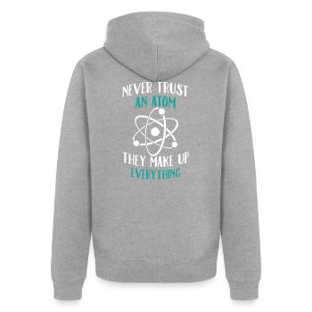 Traue niemals einem Atom - Unisex Premium Bio Zip Hoodie - Grau meliert - Hinten - Nico (187cm)