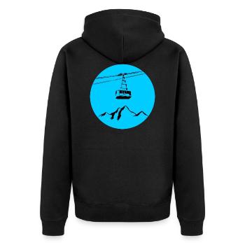 Berg mit Gondel blau schwarz - Unisex Premium Bio Zip Hoodie - Schwarz - Hinten - Nico (187cm)