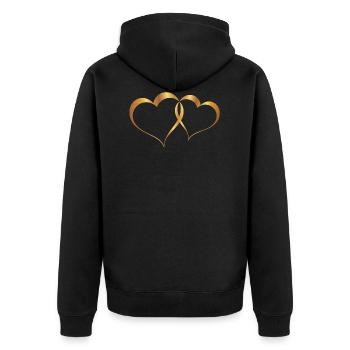 Anniversaire de mariage double coeur doré - Veste à capuche bio Premium Unisexe - noir - Dos - Nico (187cm)
