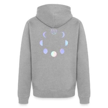 Mondphasen Pastell Regenbogen Gothic Pentagramm - Unisex Premium Bio Zip Hoodie - Grau meliert - Hinten - Nico (187cm)