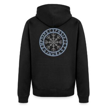Keltisches Symbol, Aegishjalmur, Runen, Schutz - Unisex Premium Bio Zip Hoodie - Schwarz - Hinten - Nico (187cm)
