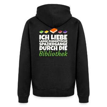 Romantische Spaziergänge durch die Bibliothek - Unisex Premium Bio Zip Hoodie - Schwarz - Hinten - Nico (187cm)
