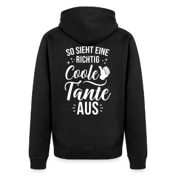 So sieht eine richtig coole Tante aus - Unisex Premium Bio Zip Hoodie - Schwarz - Hinten - Nico (187cm)