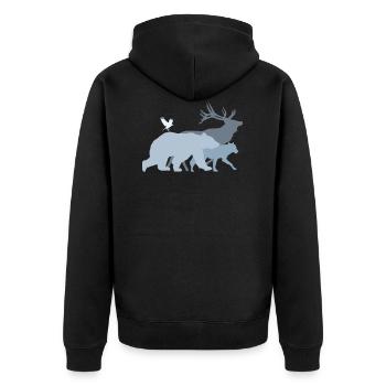 Waldtiere Grau - Unisex Premium Bio Zip Hoodie - Schwarz - Hinten - Nico (187cm)